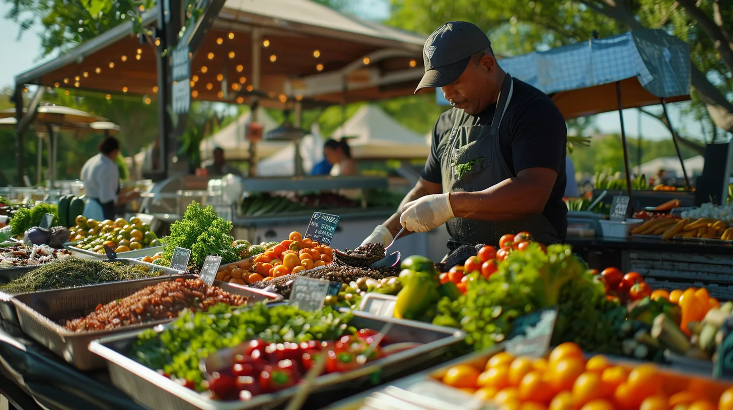 caterer at fresh market outdoors in the united states