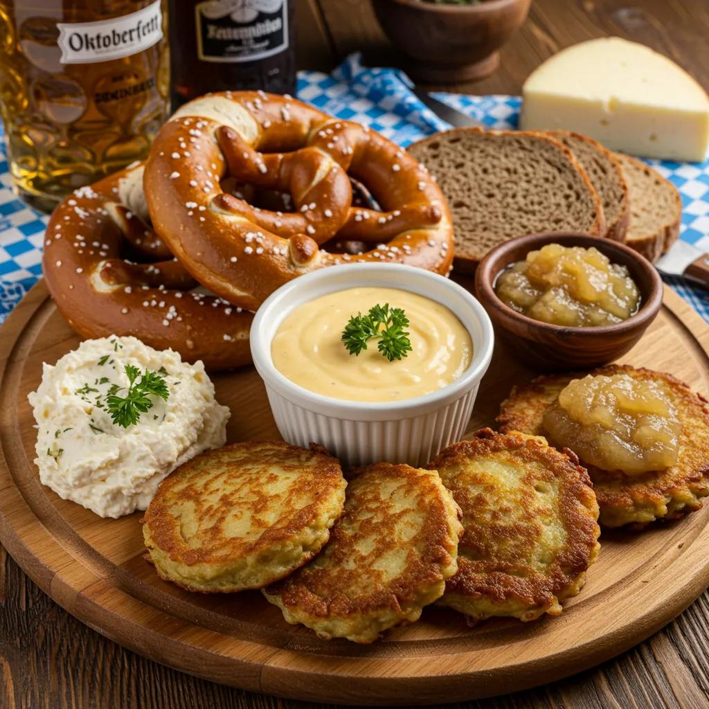 Oktoberfest Catering: Menu Ideas for a Festive Celebration 1 Platter of traditional German appetizers for Oktoberfest including pretzels and cheese spread