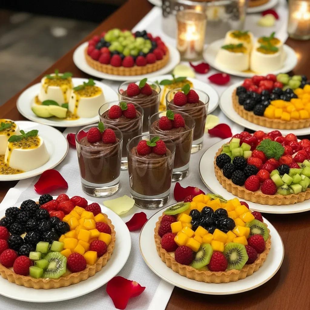 Gourmet vegan desserts displayed elegantly on a dessert table