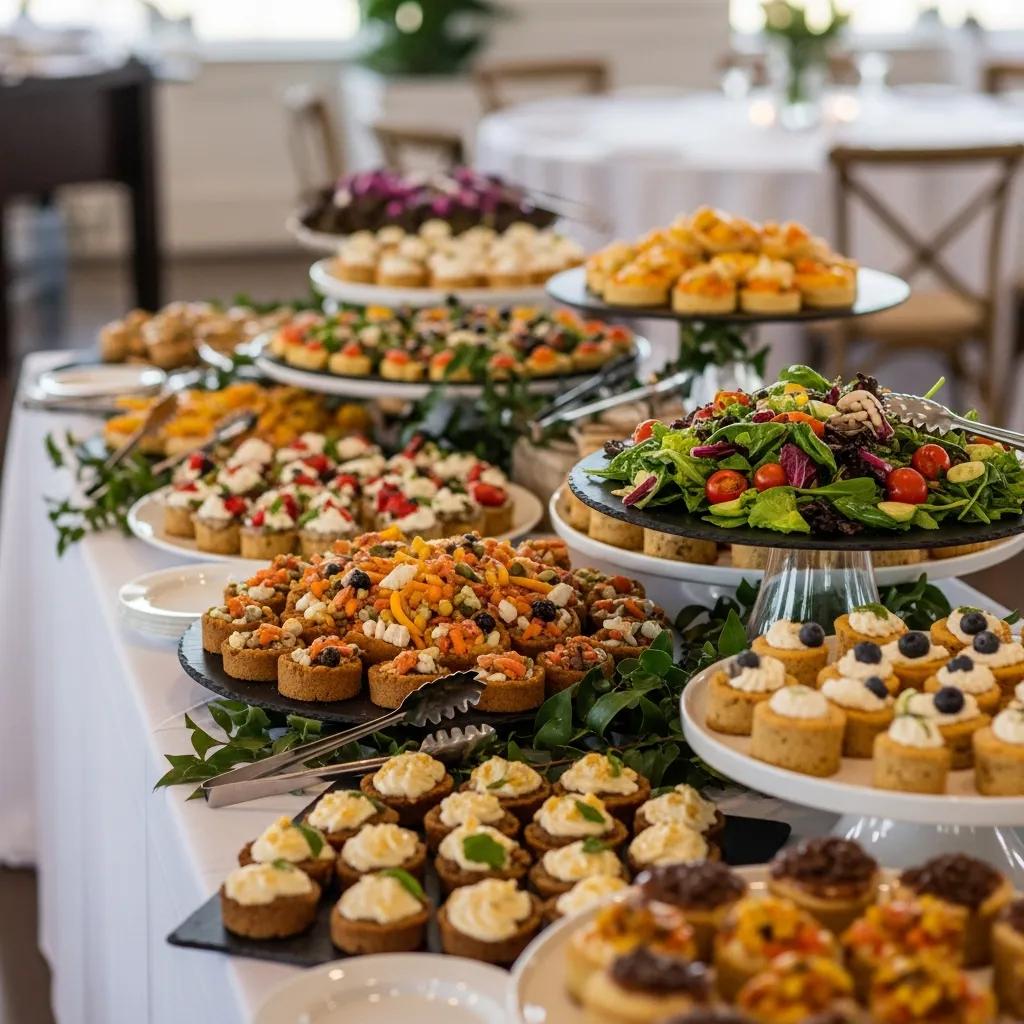 Gluten-free catering spread with colorful dishes in an elegant event setting