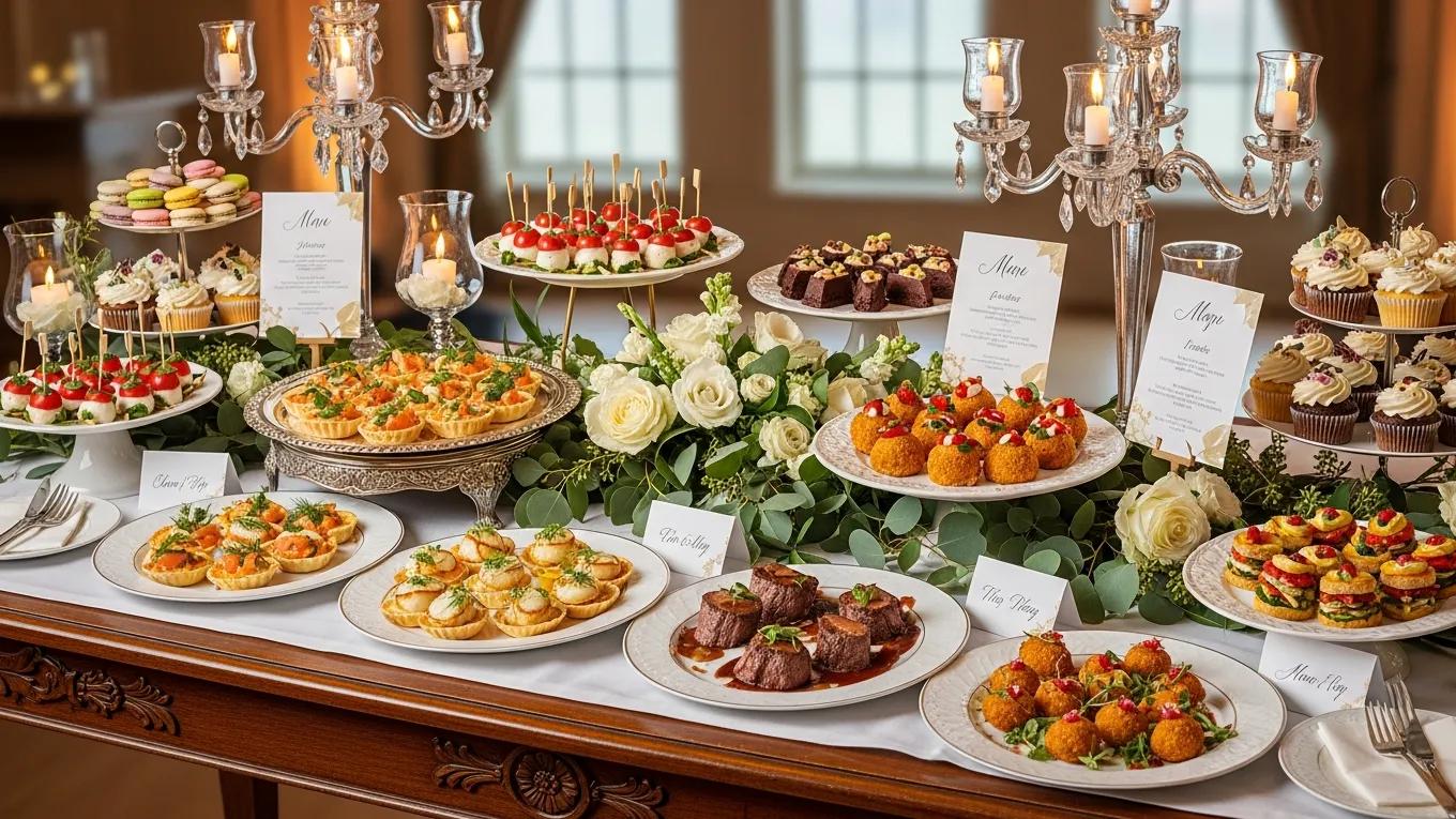 Elegant catering display with diverse dishes showcasing tailored custom catering options